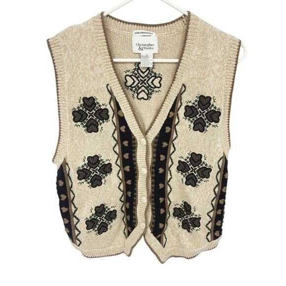 Christopher & Banks Hand Embroidered Knitted Heart Design Cardigan Vest Size M - Picture 1 of 6